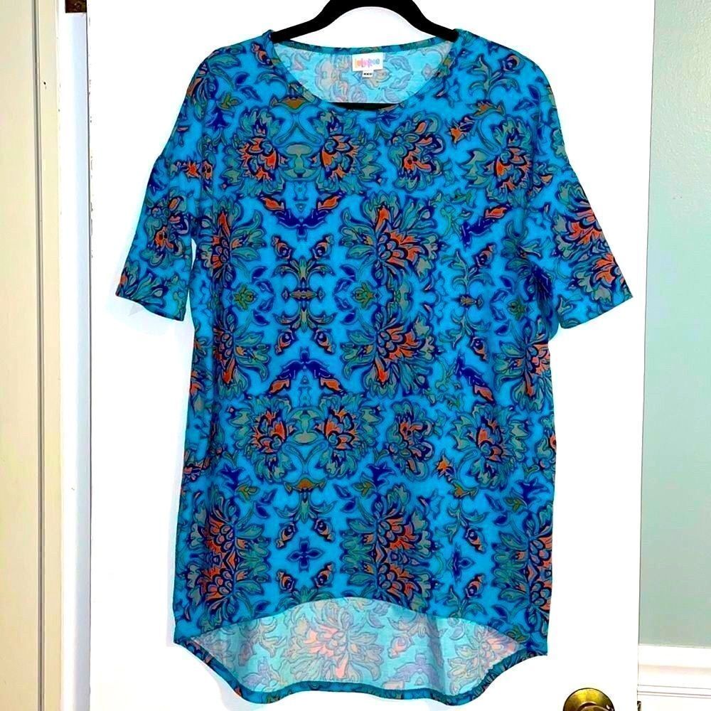 LuLaRoe NWOT aqua and orange print Irma tunic size XXS
